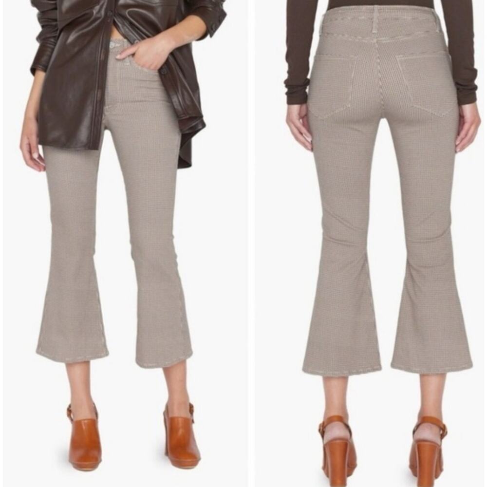 Frame Denim High Rise Le Crop Flare Micro Houndstooth Brown Cream Jeans 26